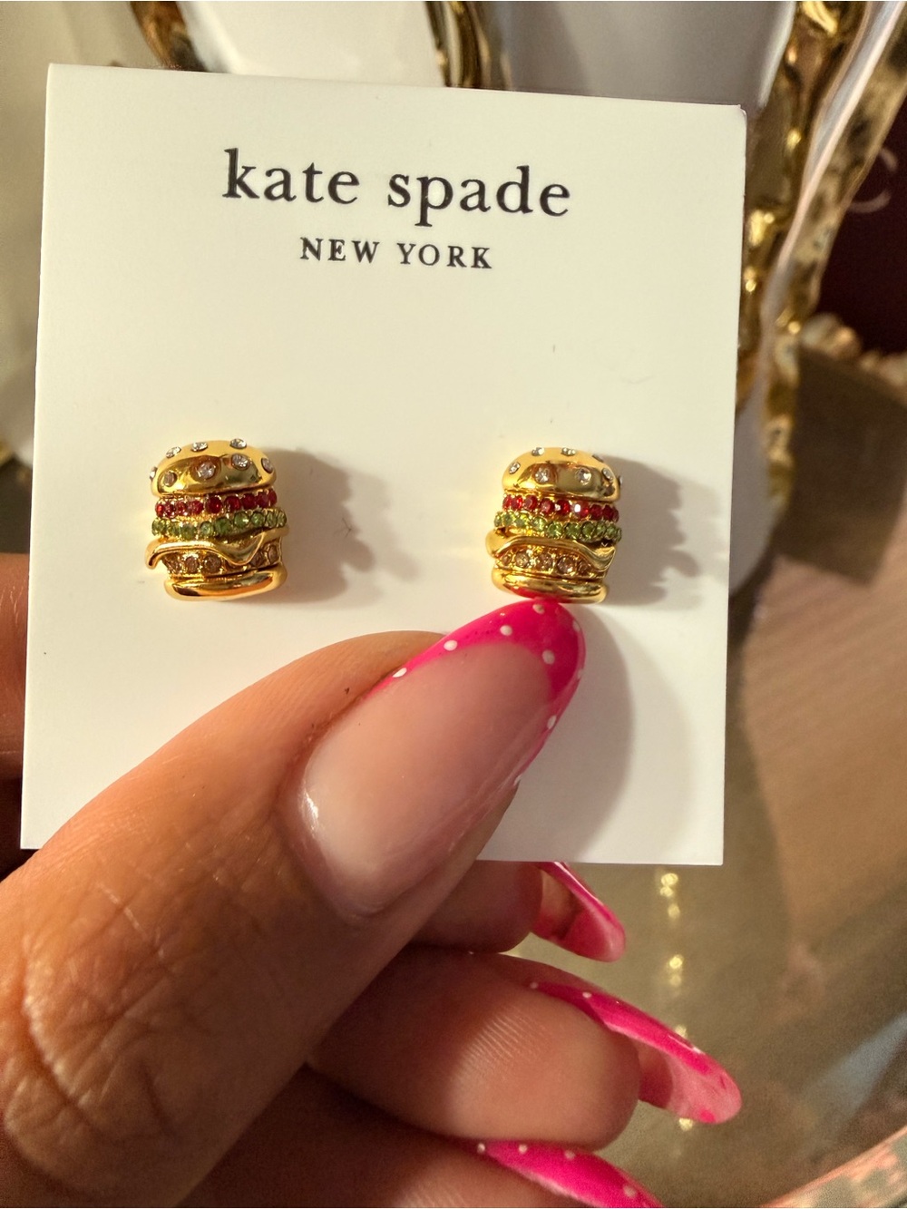 kate spade gold-tone burger stud earrings with red and green enamel